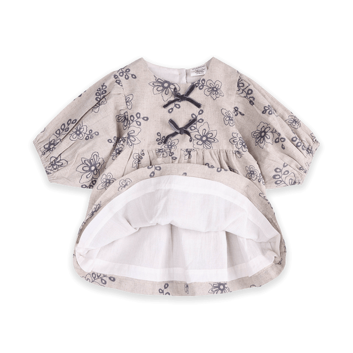 Theresa Floral Baby Dress with Bows & Bloomer Set (Organic Cotton) - Voile Lining