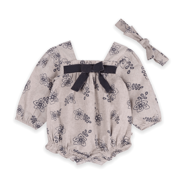 Theresa Floral Baby Romper with Bows & Headband Set (Organic Cotton) - Outfit