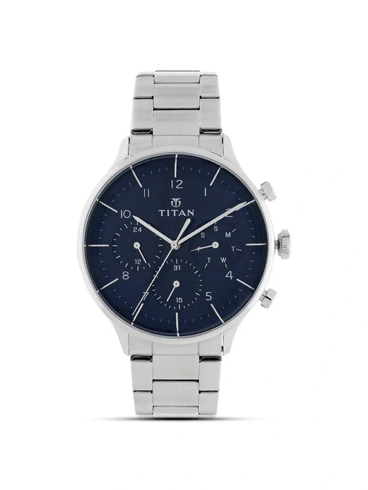 Titan Round Black Dial Analog Watch With Metal Strap - NS90102SM01