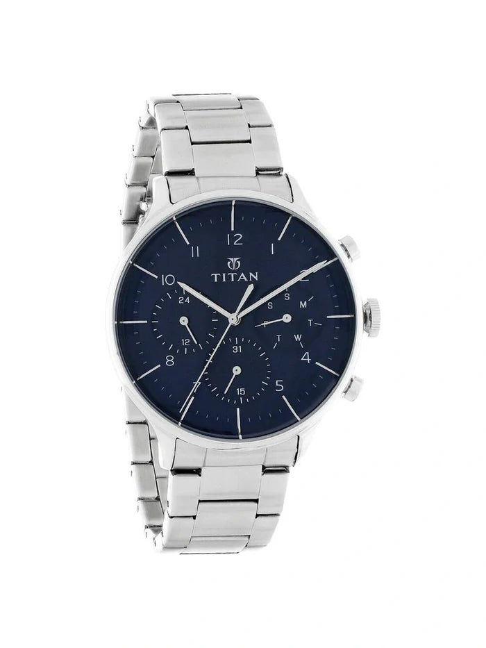 Titan Round Black Dial Analog Watch With Metal Strap - NS90102SM01