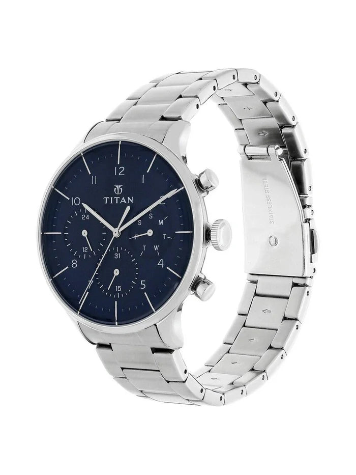 Titan Round Black Dial Analog Watch With Metal Strap - NS90102SM01