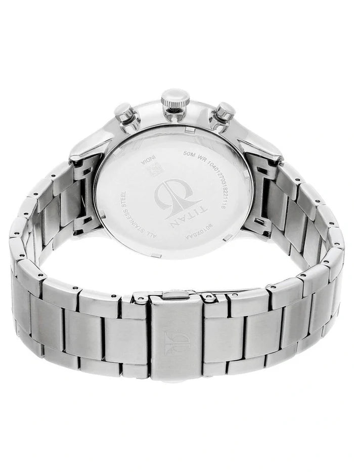 Titan Round Black Dial Analog Watch With Metal Strap - NS90102SM01