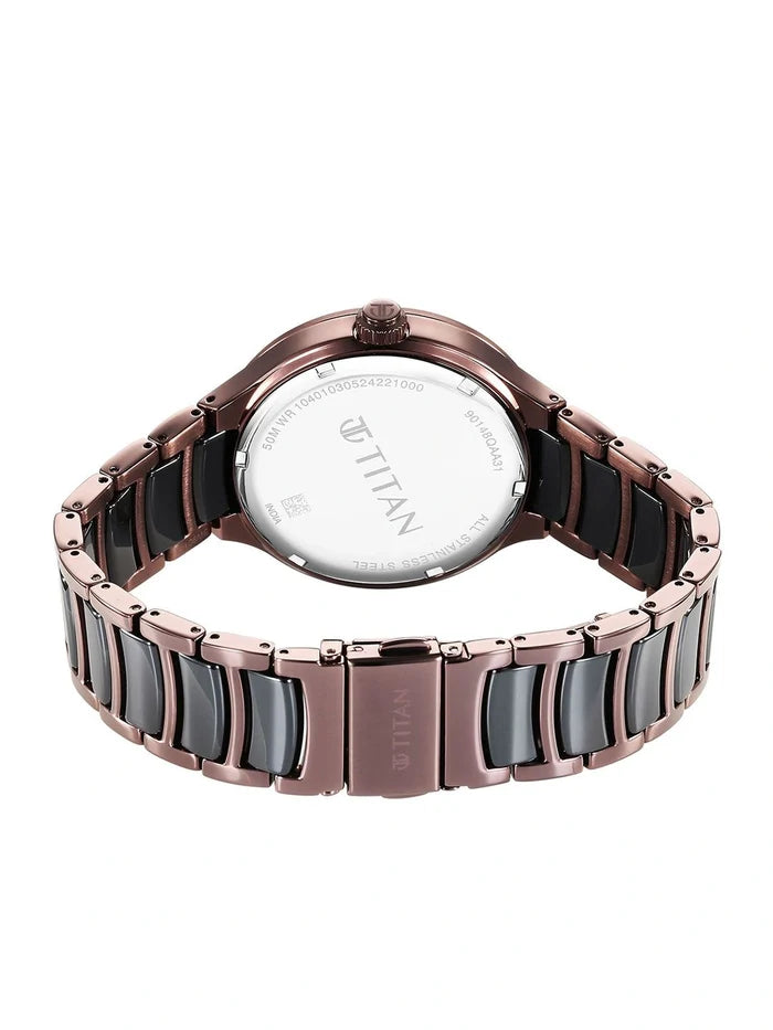 Titan Round Grey Dial Analog Watch With Multifunction Display & Metal Strap - NT90148KD05