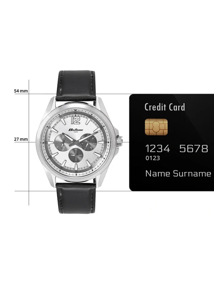 Titan Round Silver-Toned Dial Analog Watch With Day-Date Display & Leather Strap - NP90124SL01