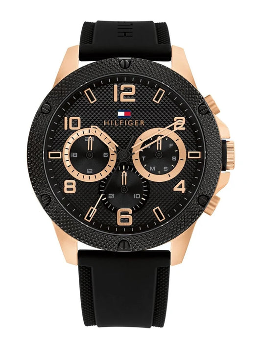 Tommy Hilfiger Round Black Dial Analog Watch With Multifunction Display & Silicone Strap - NETH1792028