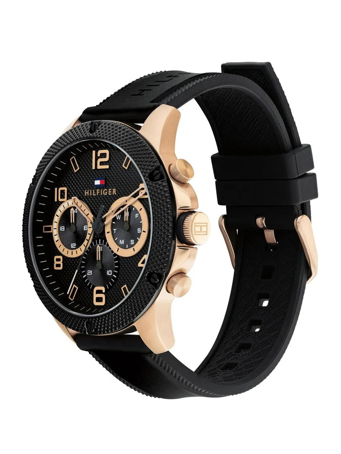 Tommy Hilfiger Round Black Dial Analog Watch With Multifunction Display & Silicone Strap - NETH1792028