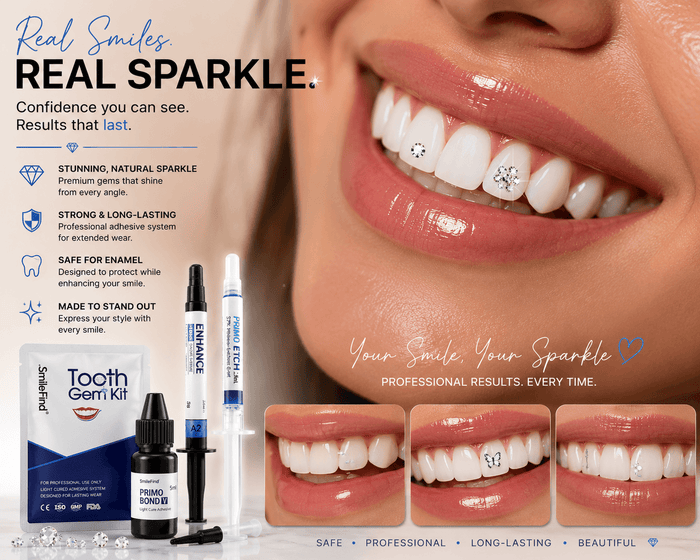 Tooth gem kit results with crystal gem on smile