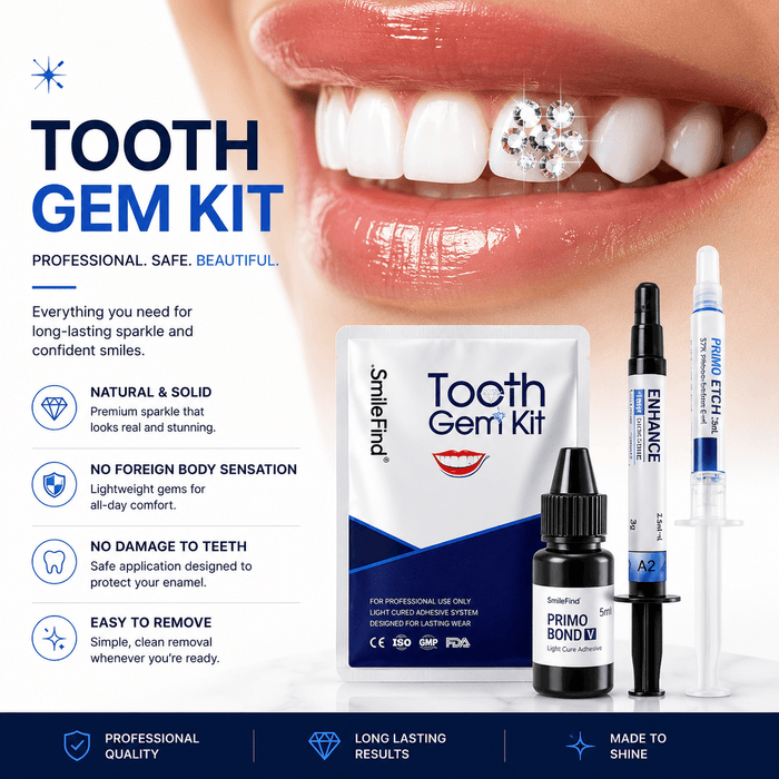 Professional tooth gem kit with adhesive and bonding supplies
