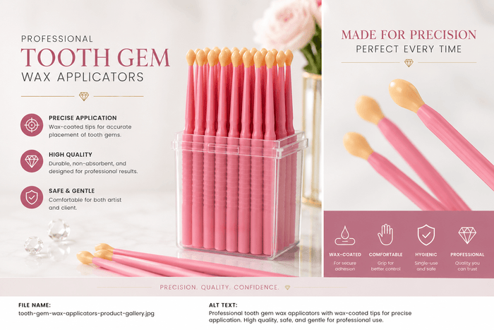Wax tip applicator brushes for tooth gem placement