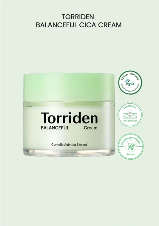 Torriden Balanceful Cica Cream jar on a light green background