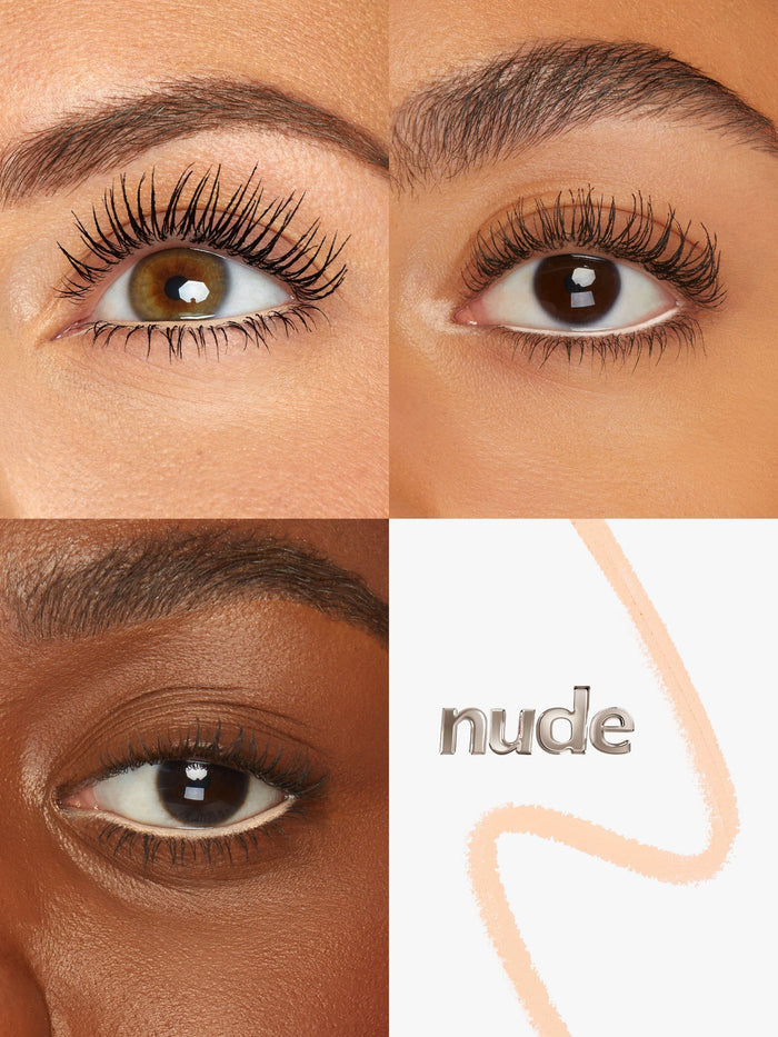 Close-up of eyes with different skin tones and a 'nude' label.