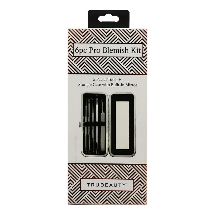 TruBeauty Stainless Steel Pro Blemish Tool 6pcs with Mirror Case - ikatehouse