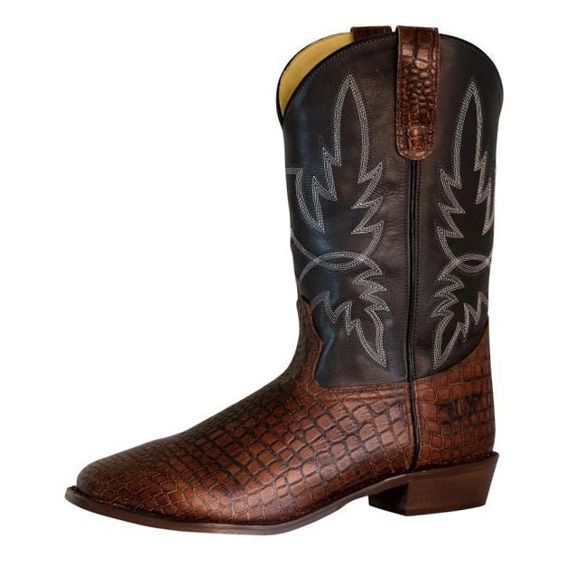 TuffRider Men's Grant Leather Printed Wide Square Toe Western Boots