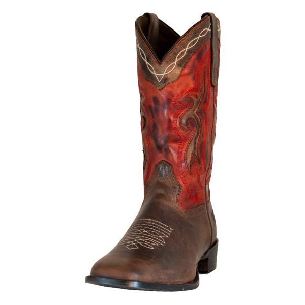 TuffRider Men's Mammoth Leather Distressed & Embroidered Square Toe Western Boots