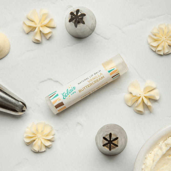 Vanilla Buttercream lip balm with floral icing details