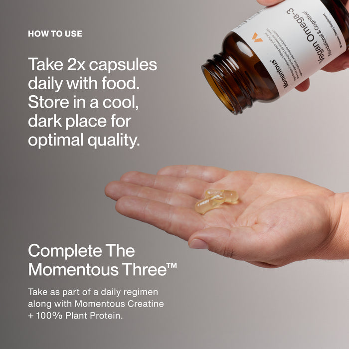 How to Use:

Take 2x capsules daily with food. Store in a cool, dark place for optimal quality.


Complete The Momentous Three™

Take as part of a daily regimen along with Momentous Creatine + 100% Plant Protein.