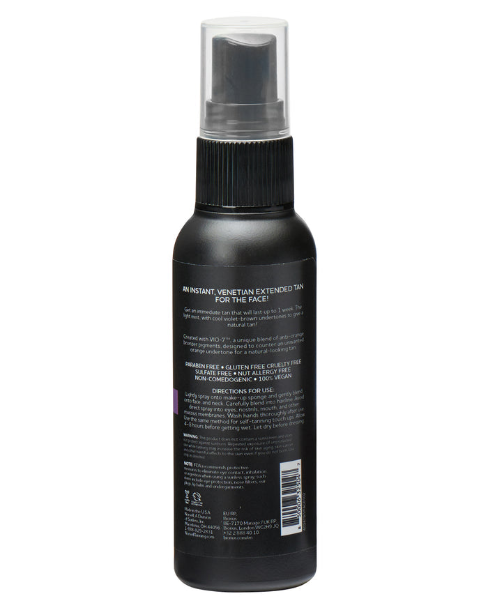 View of the back label of Norvell Instant Self-Tanning Face Mist Bottle on a white background