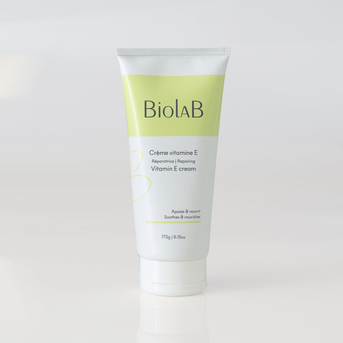Biolab Vitamin E cream tube, repairing & soothing formula for all skin types, 175g. Soothes and nourishes with antioxidant care.