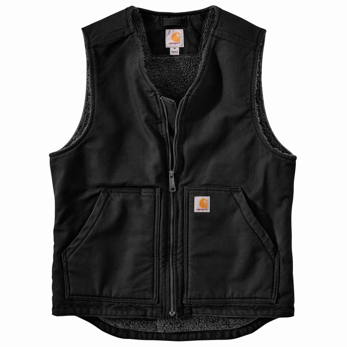 WASHED DUCK SHERPA LINED VEST - BLK-Black | Carhartt 104394