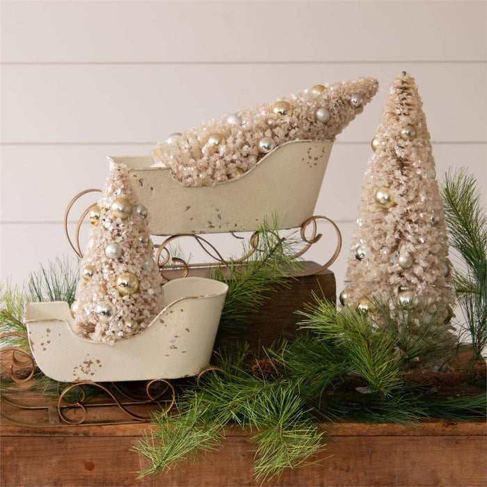White and Gold Distressed Sleighs (Set Of 02)