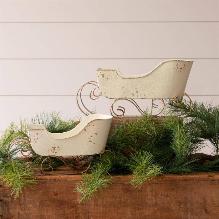 White and Gold Distressed Sleighs (Set Of 02)