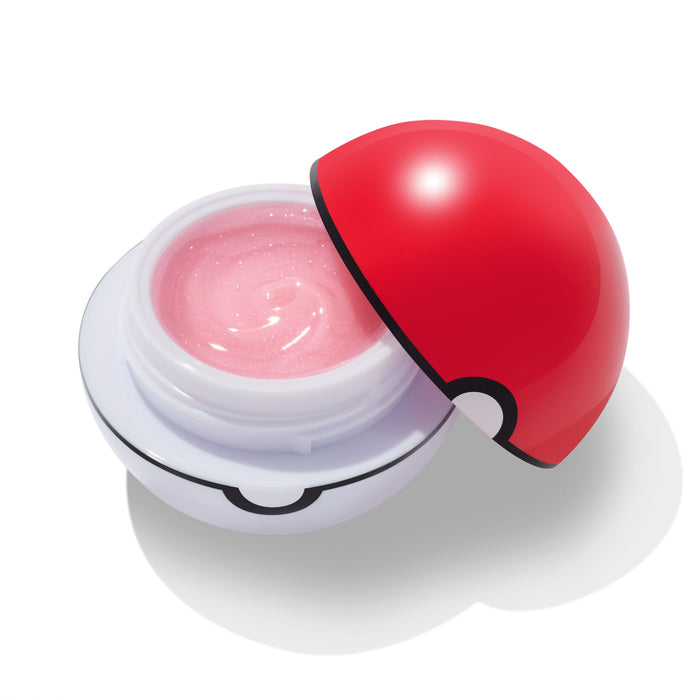 You’re a Catch Lip Mask revealing a swirled, shimmery pink balm as the glossy red-and-white spherical cap sits tilted aside, studio-lit on white; hydrating ColourPop Lip Mask packaging showcases creamy texture and playful design.