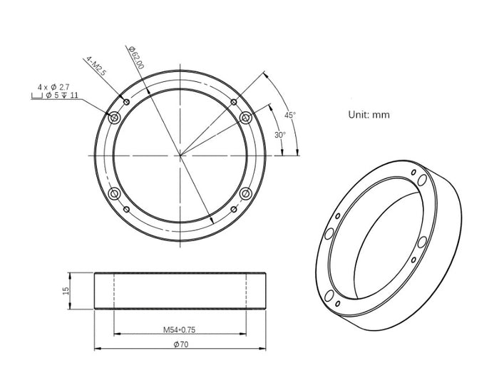 ZWO M54 Adapter for 20mm Backfocus with OAG-L